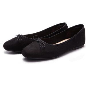 Women's A-black1 Polyurethane Round Toe Comfortable Bow Ballet Flats Shoes